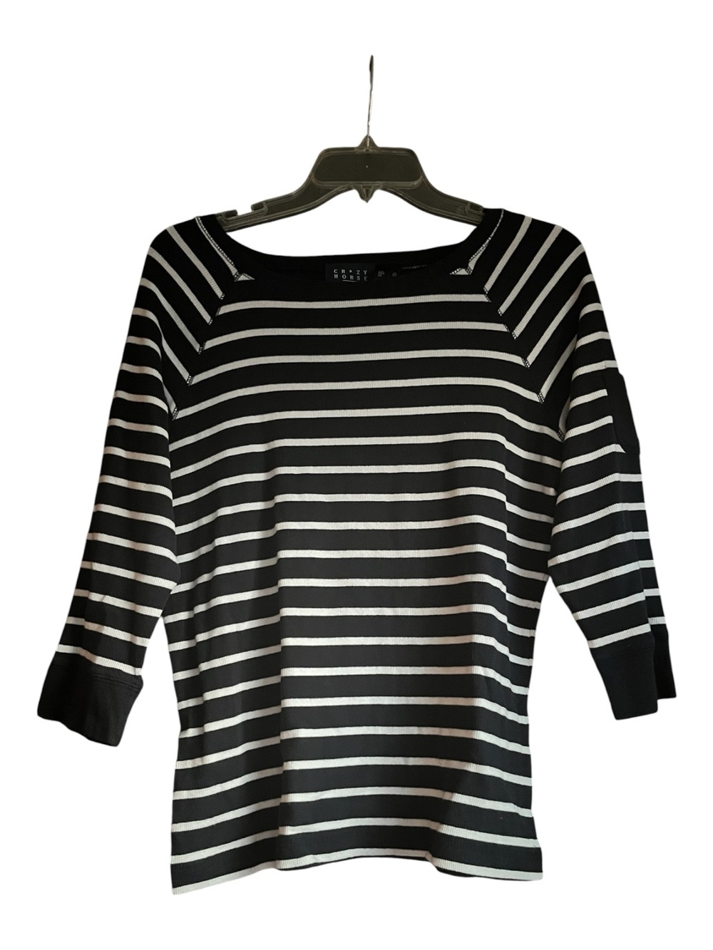 Crazy Horse Black & White Striped 3/4 Sleeve Boatneck Top XL Coastal
